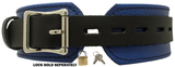 2" Wide Blue/Black Comfort Leather Locking  Bondage Collar