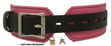 2" Wide Pink/Black Comfort Leather Locking Bondage Collar