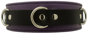 2" Wide Purple/Black Comfort Leather Locking Bondage Collar