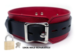 2" Wide Red/Black Comfort Leather Locking Bondage Collar