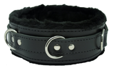 Locking Collar 2" Wide Black Leather with Black Faux Fur Lining