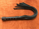 30" Black Leather Tail Whip, Heavy Duty Braided Handle