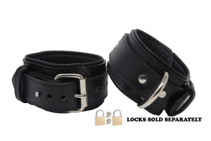 Locking Post Ankle Cuffs Premium Heavy Duty Black Leather