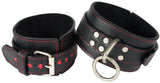 Ankle Cuffs Black Leather with Red Hearts Valentine's Restraints