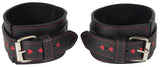 Ankle Cuffs Black Leather with Red Hearts Valentine's Restraints