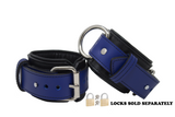 Locking Post Wrist Cuffs Premium Heavy Duty Blue Leather Handcuffs