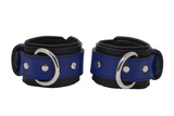 Locking Post Wrist Cuffs Premium Heavy Duty Blue Leather Handcuffs