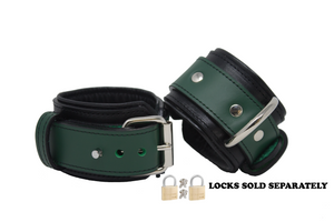 Locking Post Wrist Cuffs Premium Heavy Duty Green Leather Handcuffs