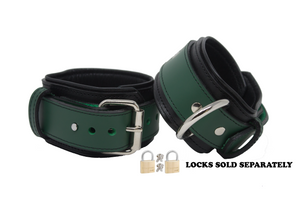 Locking Post Ankle Cuffs Premium Heavy Duty Green Leather