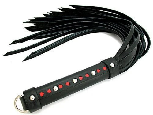 Valentines Red Heart Black Leather Whip 20