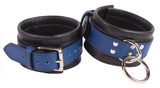 Bondage Kit Blue Leather, Blindfold Collar Leash Wrist and Ankle Cuffs