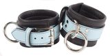 Bondage Kit Light Blue Leather, Blindfold Collar Leash Wrist and Ankle Cuffs