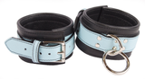 Bondage Kit Light Blue Leather, Blindfold Collar Leash Wrist and Ankle Cuffs