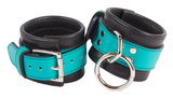 Bondage Kit Turquoise Leather, Blindfold Collar Leash Wrist and Ankle Cuffs