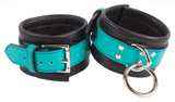 Bondage Kit Turquoise Leather, Blindfold Collar Leash Wrist and Ankle Cuffs