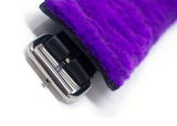 Black Soft Leather Ankle Cuffs with Purple Faux Fur Lining