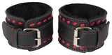 Ankle Cuffs Black and Red Buckstitched Leather Restraints