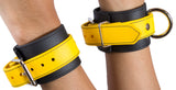 Rubber Wrist Cuffs Yellow and Black BioThane Restraints