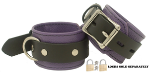 Locking Ankle Cuffs Purple and Black Leather Restraints