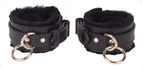 Locking Ankle Cuffs Black Leather with Black Faux Fur Lining Restraints