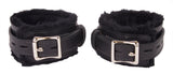 Locking Ankle Cuffs Black Leather with Black Faux Fur Lining Restraints