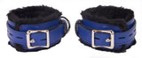 Locking Ankle Cuffs Blue Leather with Black Faux Fur Lining Restraints