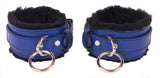 Locking Ankle Cuffs Blue Leather with Black Faux Fur Lining Restraints