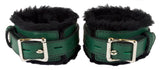 Locking Ankle Cuffs Green Leather with Black Faux Fur Lining Restraints