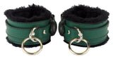 Locking Ankle Cuffs Green Leather with Black Faux Fur Lining Restraints