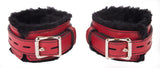 Locking Ankle Cuffs Red Leather with Black Faux Fur Lining Restraints