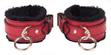 Locking Ankle Cuffs Red Leather with Black Faux Fur Lining Restraints