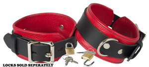 Locking Ankle Cuffs Red and Black Leather Restraints