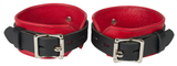 Locking Ankle Cuffs Red and Black Leather Restraints