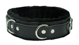 Locking Collar 1 1/2" Wide Black Leather with Black Faux Fur Lining