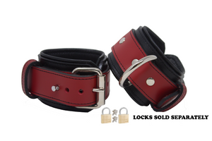 Locking Post Wrist Cuffs Premium Heavy Duty Red Leather Handcuffs