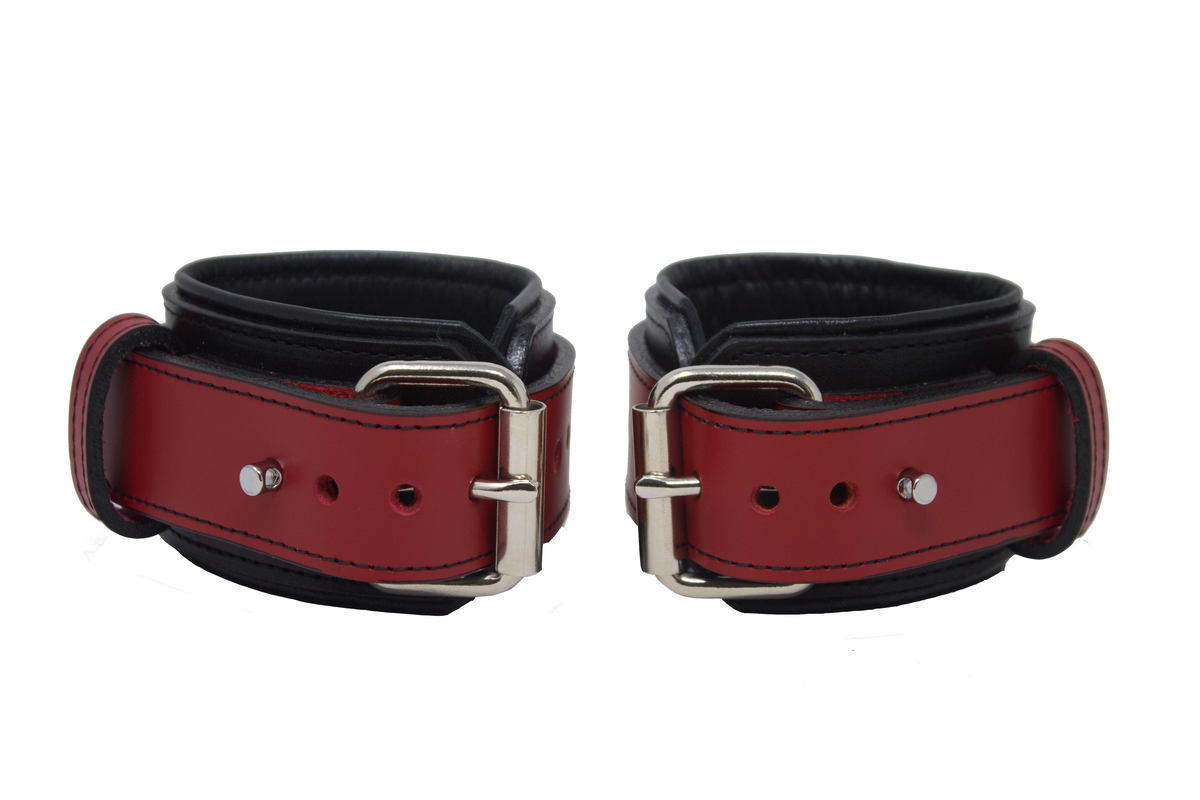 Locking Post Wrist Cuffs Premium Heavy Duty Red Leather Handcuffs – The ...