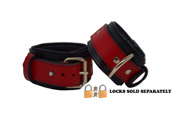 Locking Post Ankle Cuffs Premium Heavy Duty Red Leather