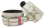 Ankle Cuffs White Leather with Pink Hearts Valentine's Restraints