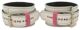 Ankle Cuffs White Leather with Pink Hearts Valentine's Restraints