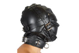 Black Total Sensory Deprivation Hood With Locking Buckles and Collar Genuine Leather