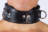 Locking Collar 2" Wide Black Leather with Black Faux Fur Lining